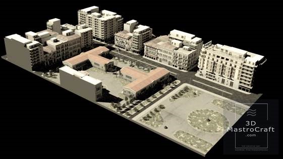 3D-01    Τρισδιάστατη απεικόνιση της ευρύτερης περιοχής γύρω από το Πολυτεχνείο όπως ήταν τον Νοέμβριο του 1973.