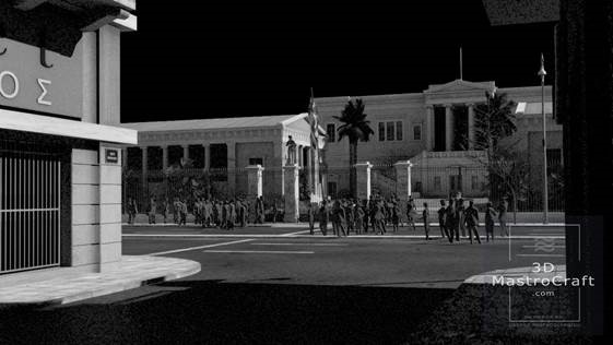 3D-02    Τρισδιάστατη απεικόνιση άποψης της πύλης του Πολυτεχνείου από την οδό Πολυτεχνείου